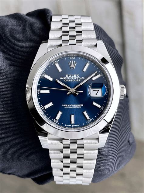 rolex 1601 blue dial oyster perpetual datejust automatic men's watch|rolex 41mm datejust stainless steel.